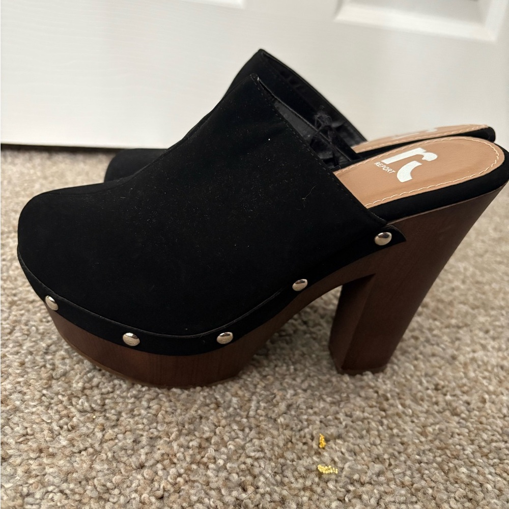Report Black Suede Platform Mules